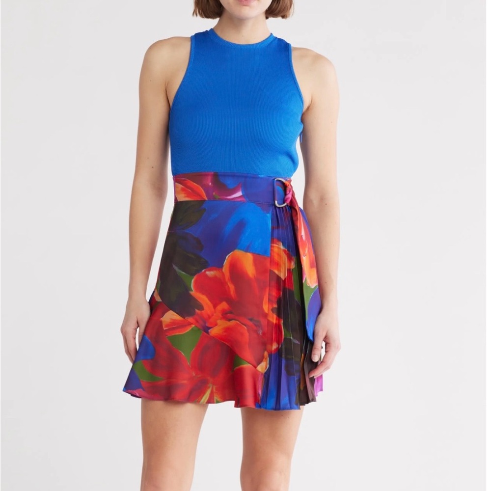 Ted Baker London Blue & Red Floral Wrap Skirt